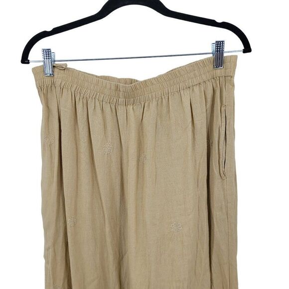 Vintage 2pc Linen Pants Outfit M Elastic High Rise Wide Pockets Lace Trim Tank - Picture 14 of 16